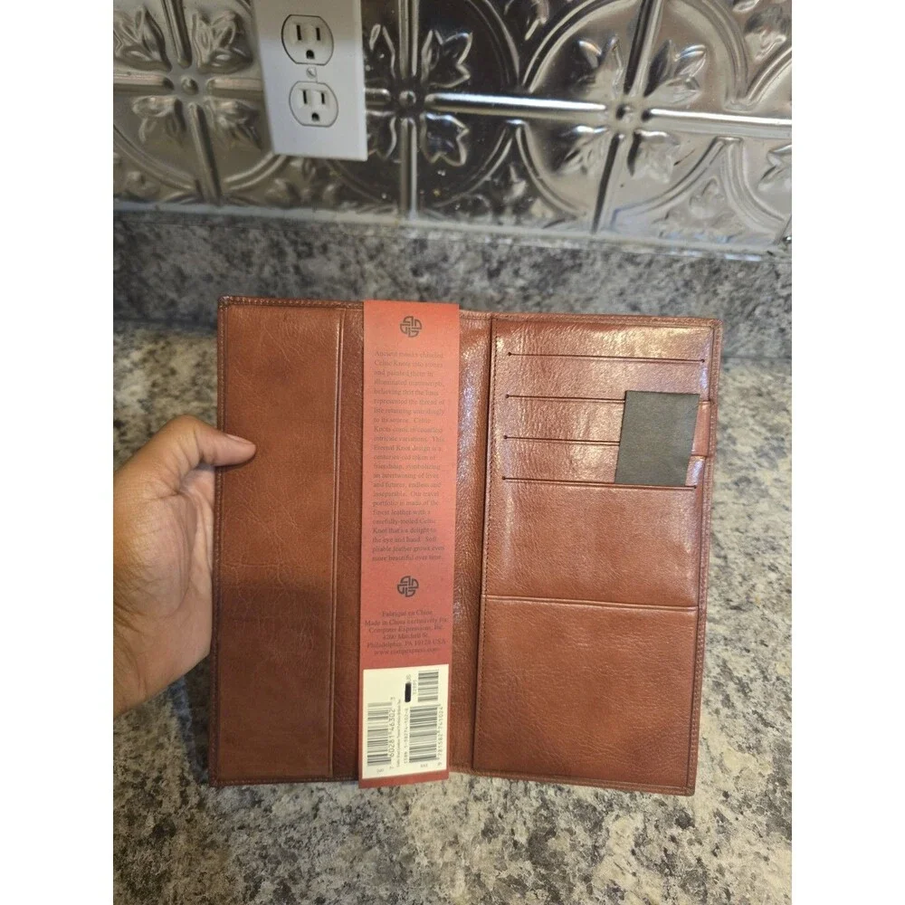 New Celtic Knot Handcrafted Brown Leather Travel Portfolio